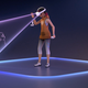 A girl wearing a VR headset waves at a spectral child.